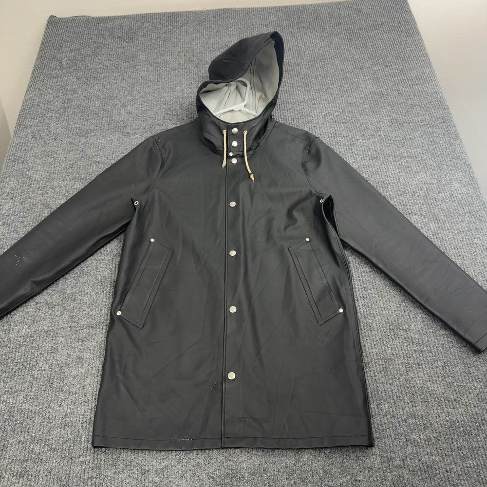 Stutterheim Raincoat Unisex XS Black PVC Rubberized Stockholm Rain Jacket Style